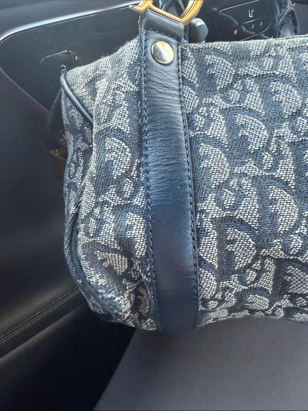 Vintage Dior Oblique Satchel in Navy and Gray Canvas